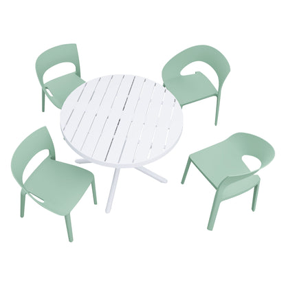 5 Piece Outdoor Set by HouseOfZazla with stain-resistant green chairs and white round table on Tampa Home & Garden Store
