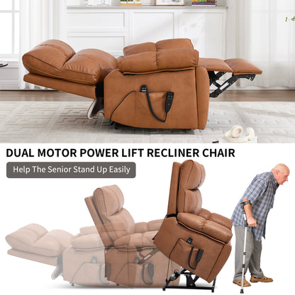 Orange Faux Leather Power Lift Massage Recliner