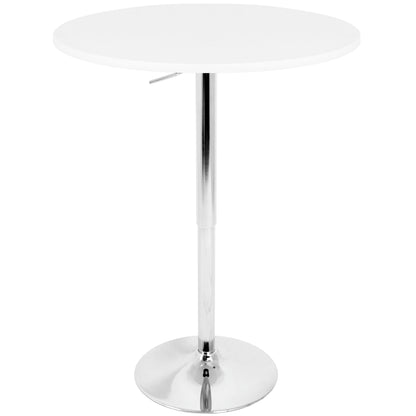 Contemporary adjustable white round bar table with hydraulic lift and chrome pedestal base on Tampa Home & Garden Store