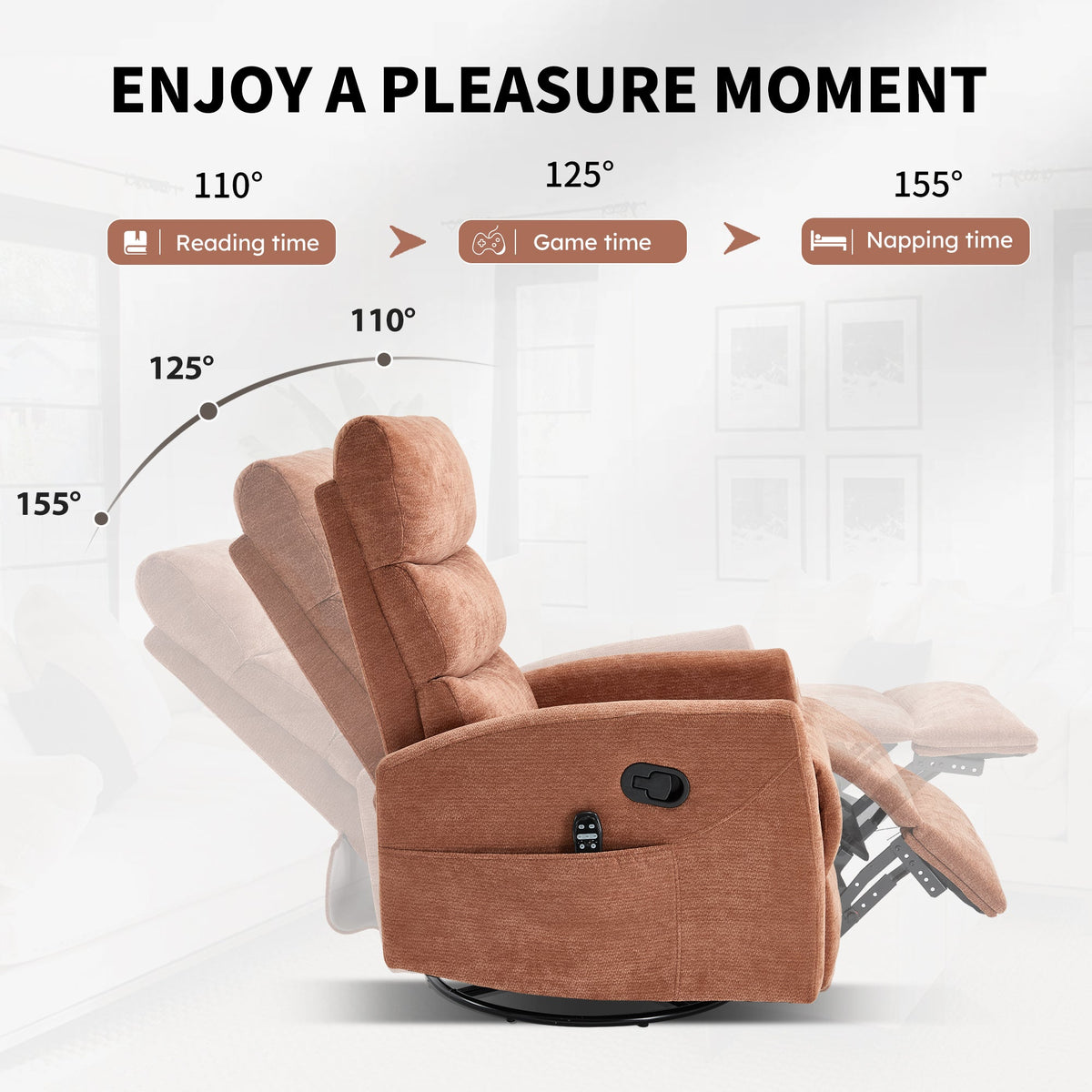 Heat Massage Manual Recliner Chair in brown fabric with side controls by HouseOfZazla on Tampa Home & Garden Store