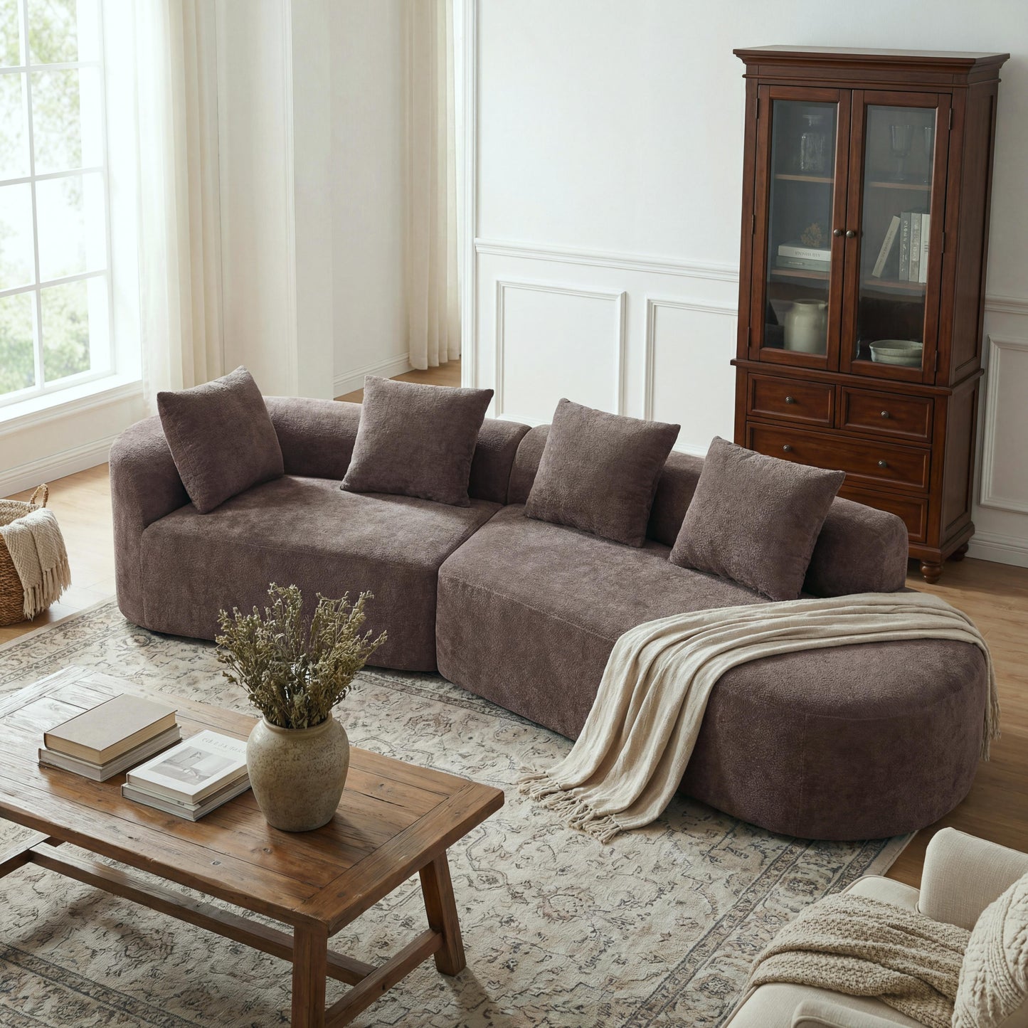 116in Modern Curved Sectional Sofa with high-density foam cushions in brown HouseOfZazla on Tampa Home & Garden Store