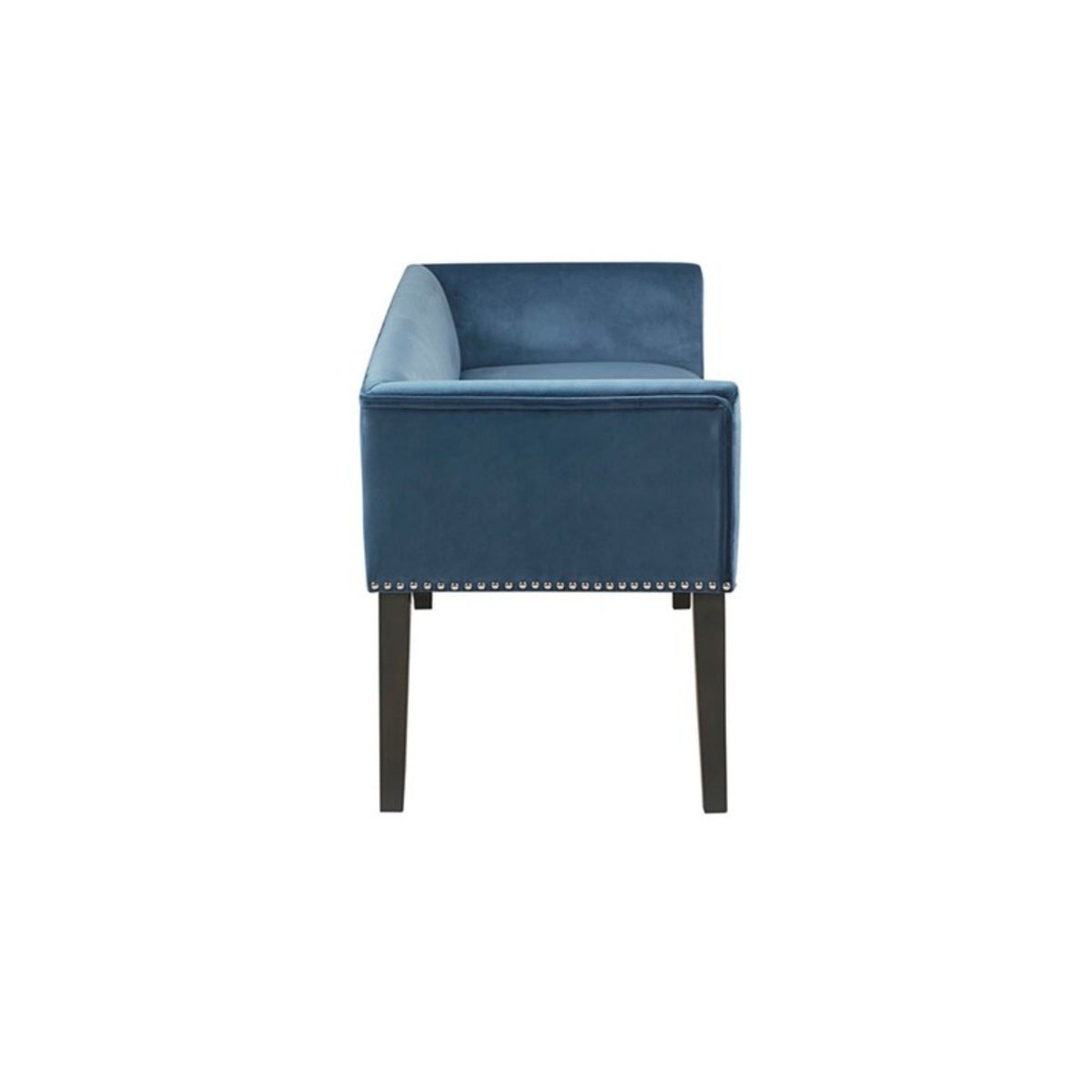 Welburn Upholstered Bench blue velvet low back flared arms nailhead trim HouseOfZazla on Tampa Home & Garden Store