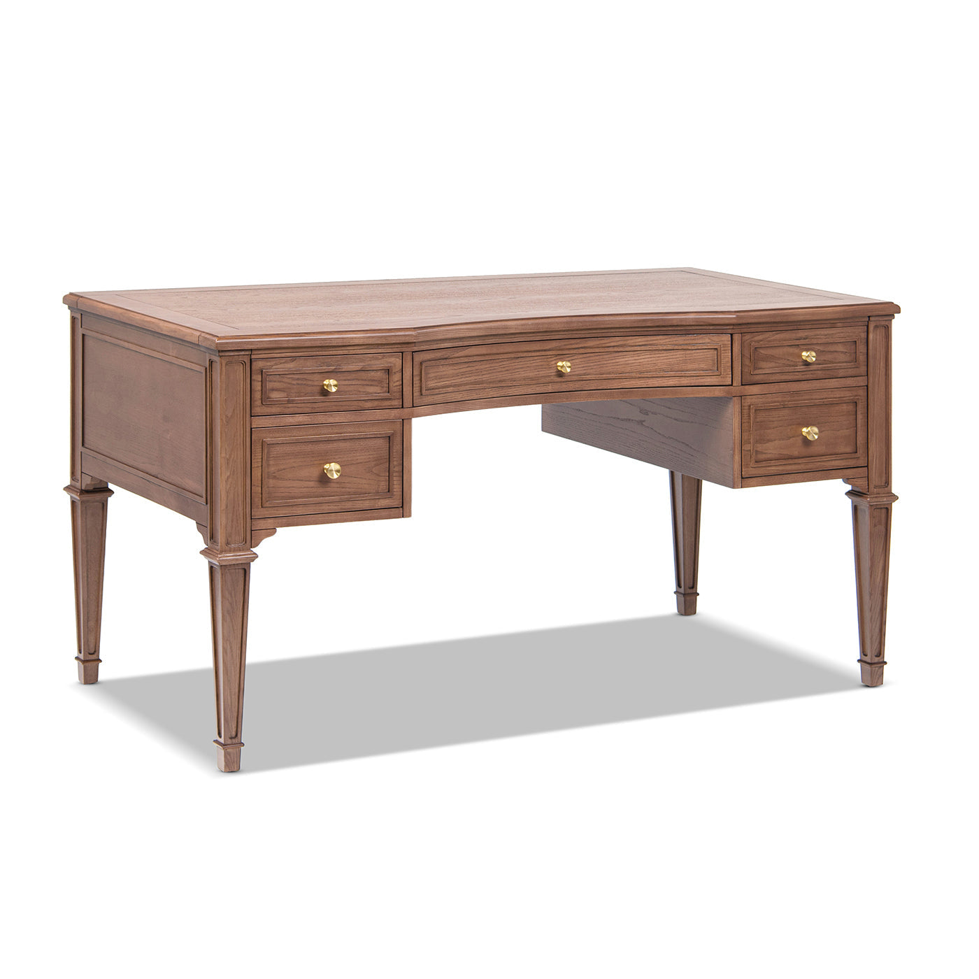 Dauphin Gold Accent 5-Drawer Wood Executive Desk in Brown Ash wood veneer by HouseOfZazla on Tampa Home & Garden Store