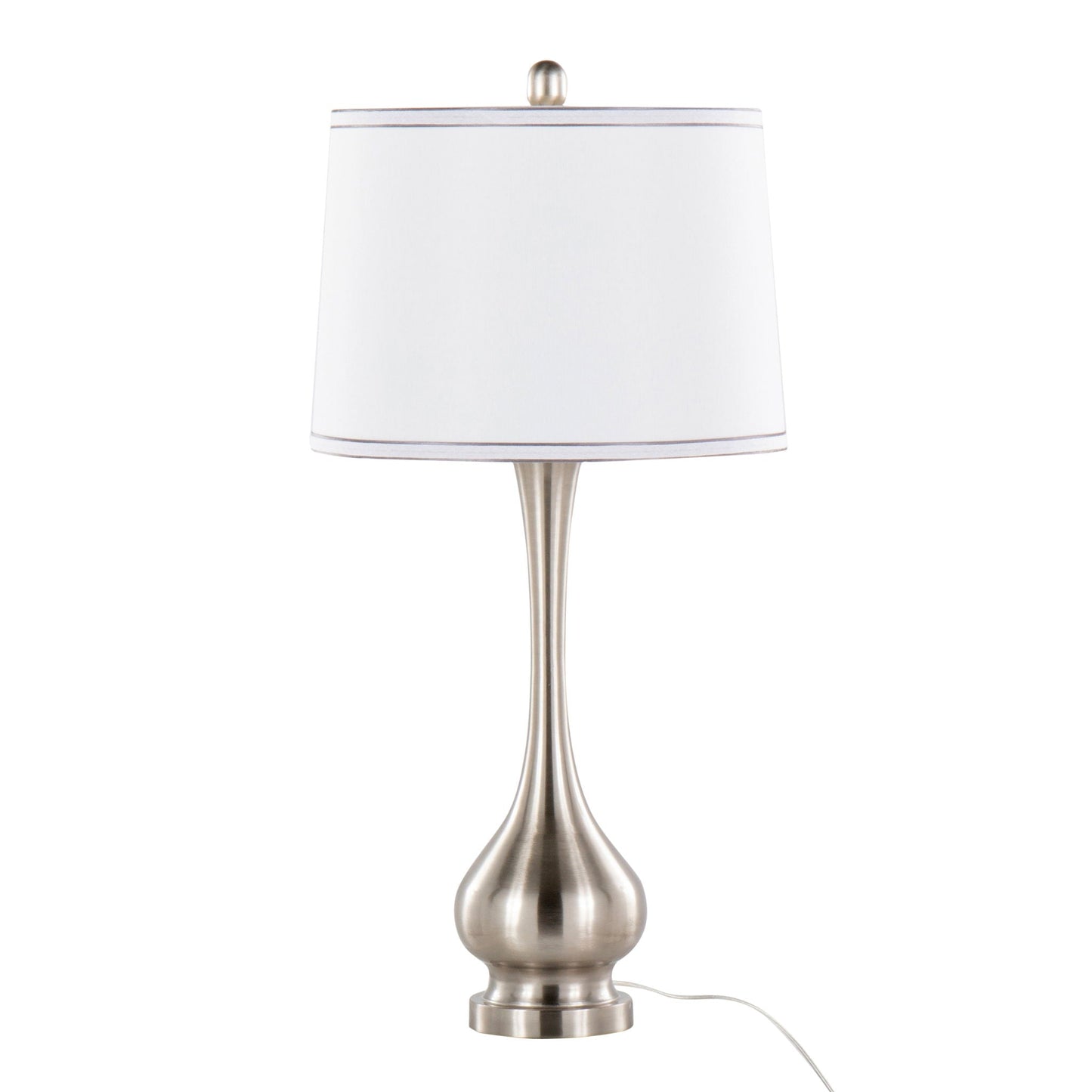 Cairo contemporary table lamp with nickel finish, white shade and silver trim on Tampa Home & Garden Store