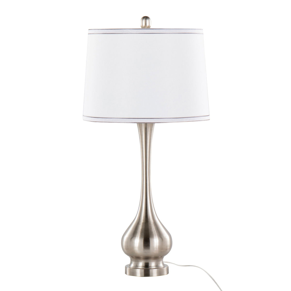 Cairo contemporary table lamp with nickel finish, white shade and silver trim on Tampa Home & Garden Store