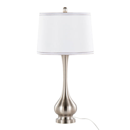 Cairo contemporary table lamp with nickel finish, white shade and silver trim on Tampa Home & Garden Store