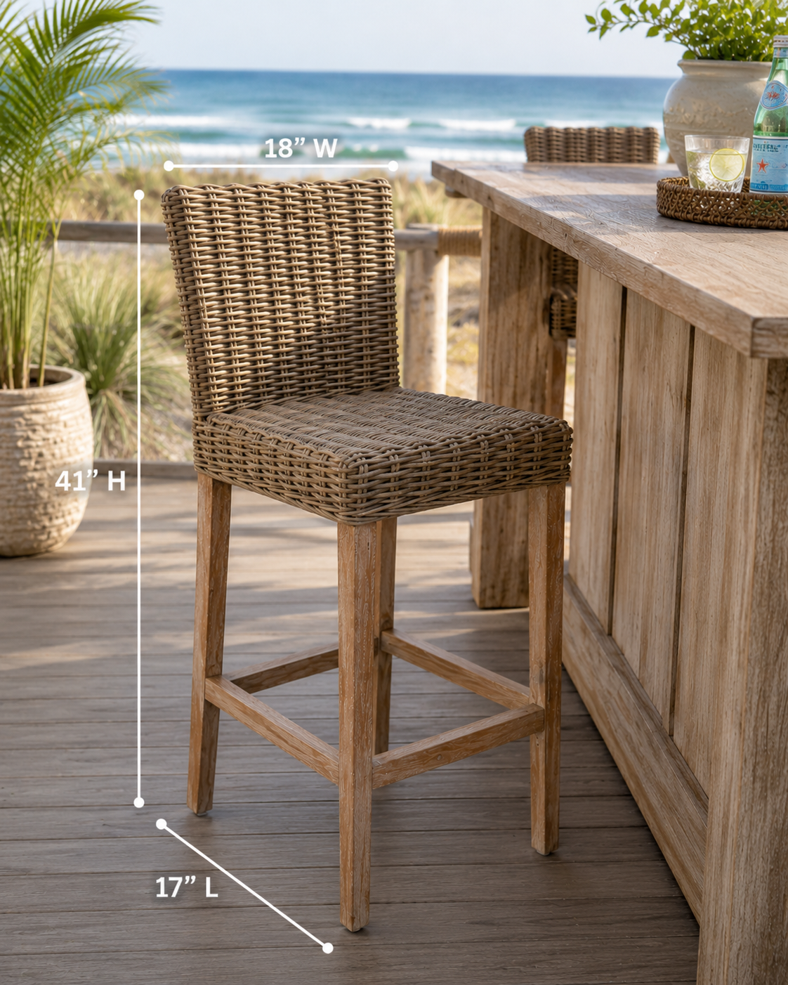 Key Largo Rattan Bar Stool brown wicker outdoor bar stool by The Broward Design Center on Tampa Home & Garden Store