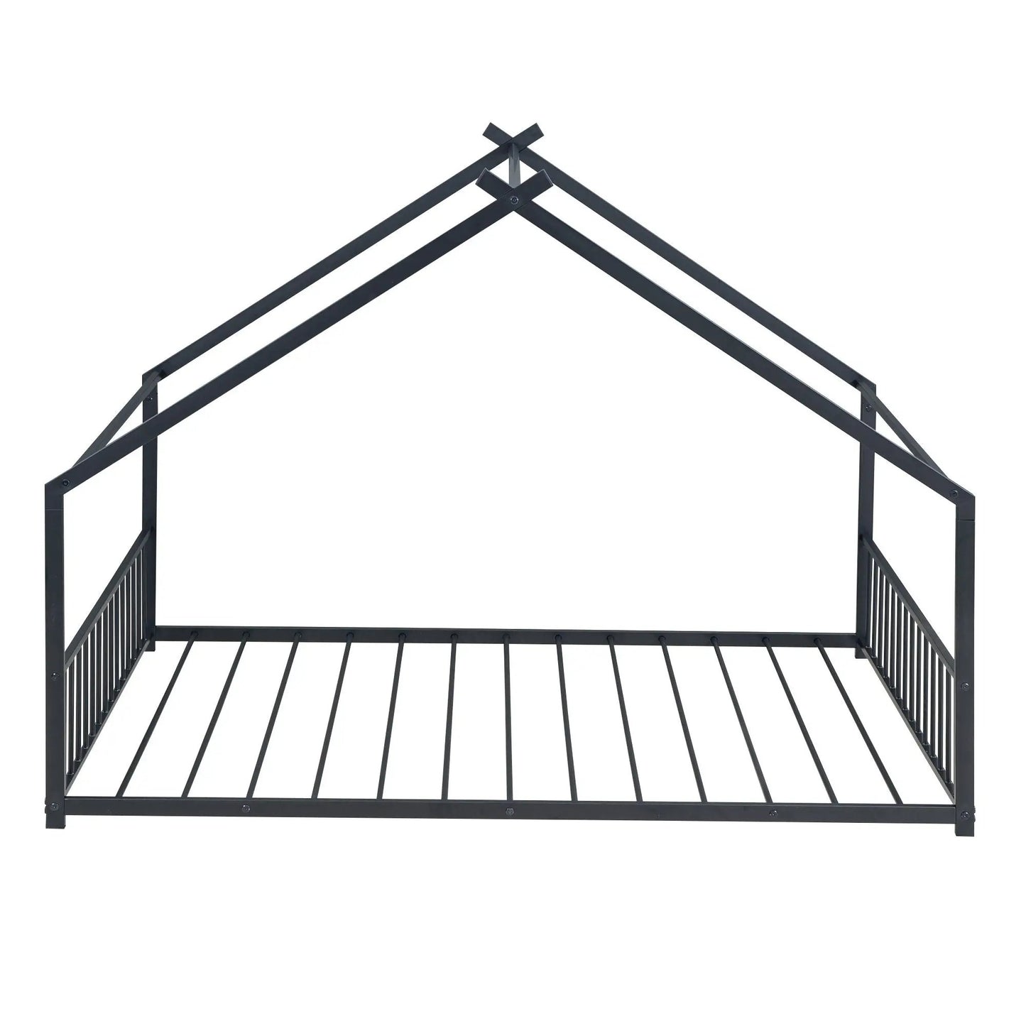 Metal House Bed canopy frame in dark gray steel with a triangular roof peak and side rails on Tampa Home & Garden Store