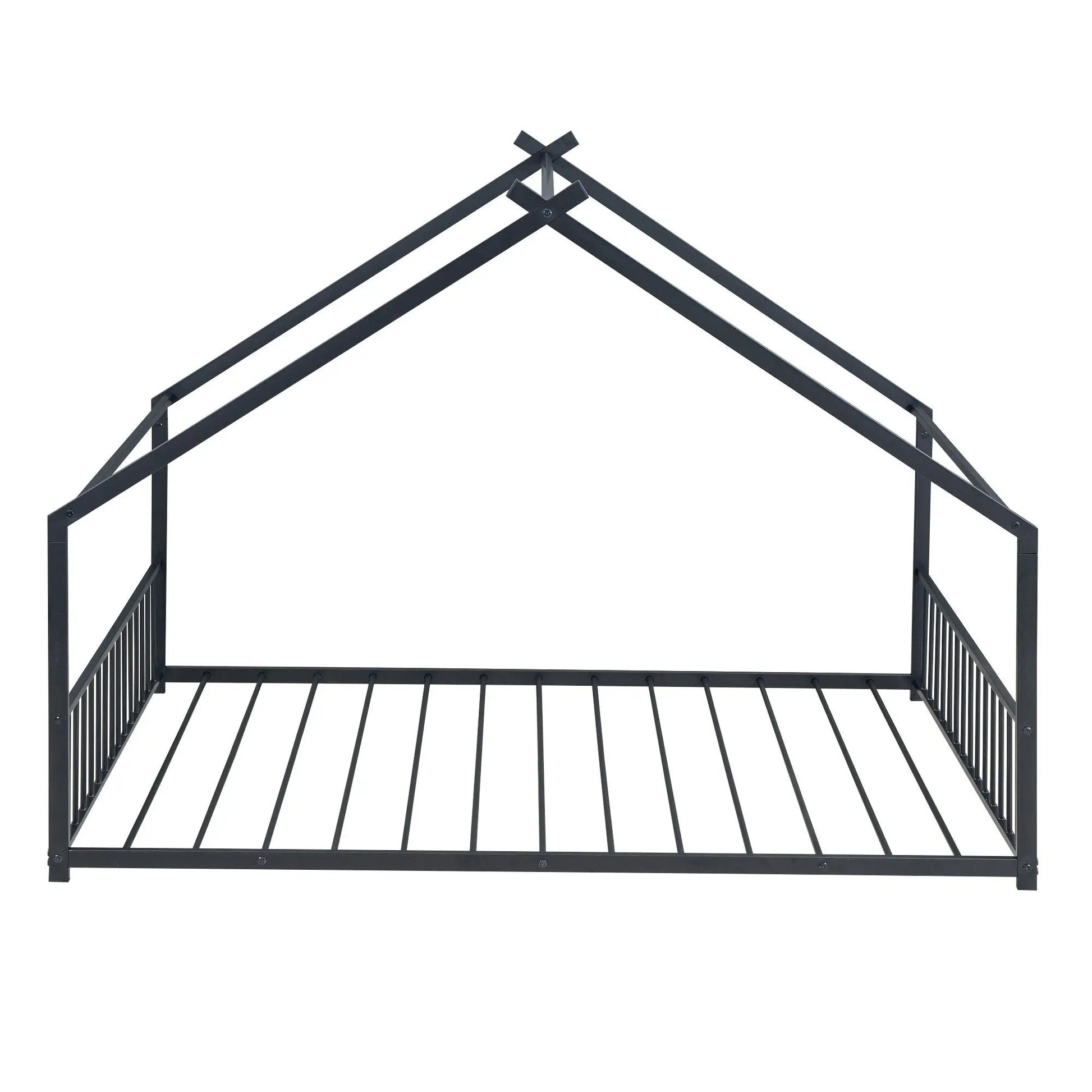Metal House Bed canopy frame in dark gray steel with a triangular roof peak and side rails on Tampa Home & Garden Store