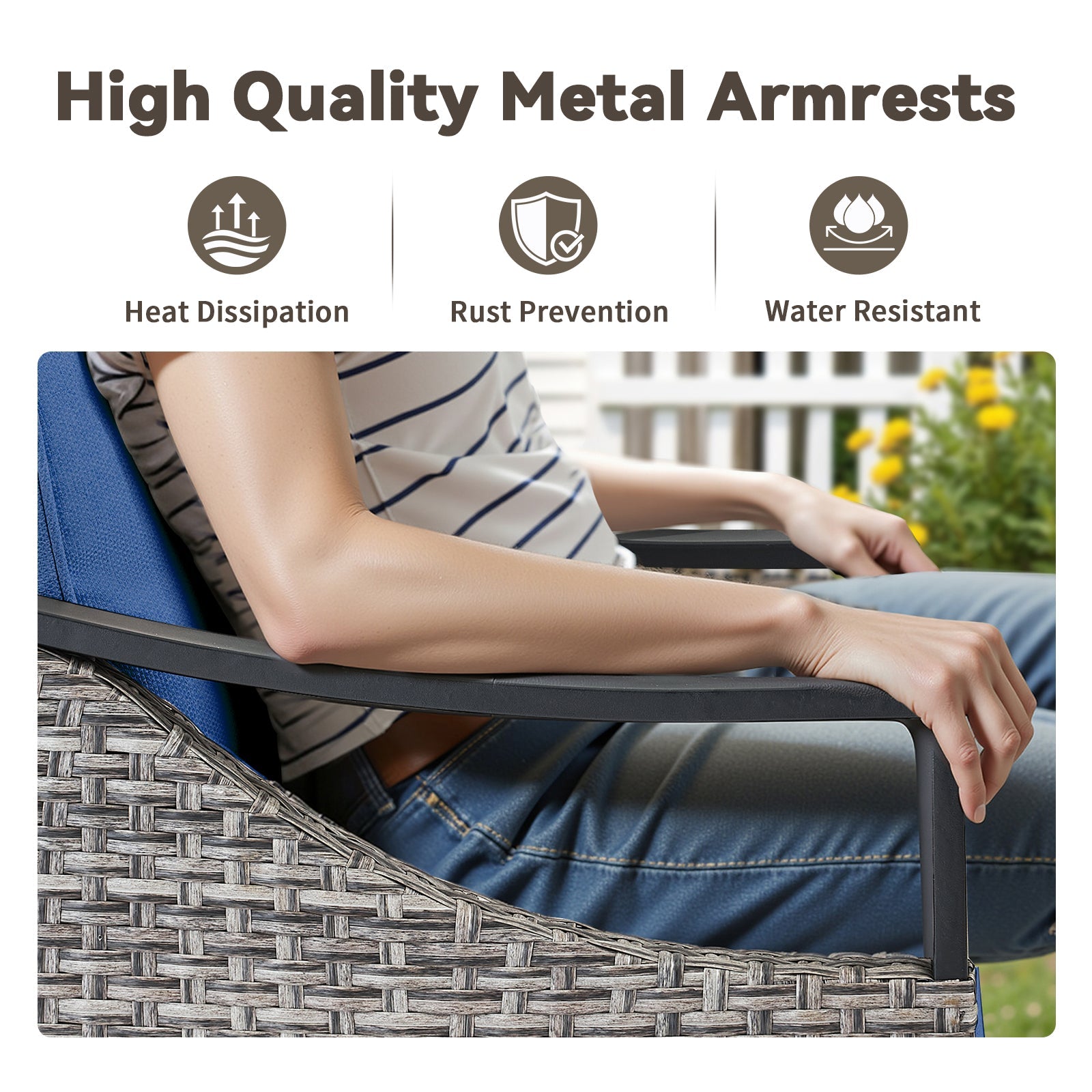 HouseOfZazla wicker sofa with metal armrests, 73.4in patio seating on Tampa Home & Garden Store