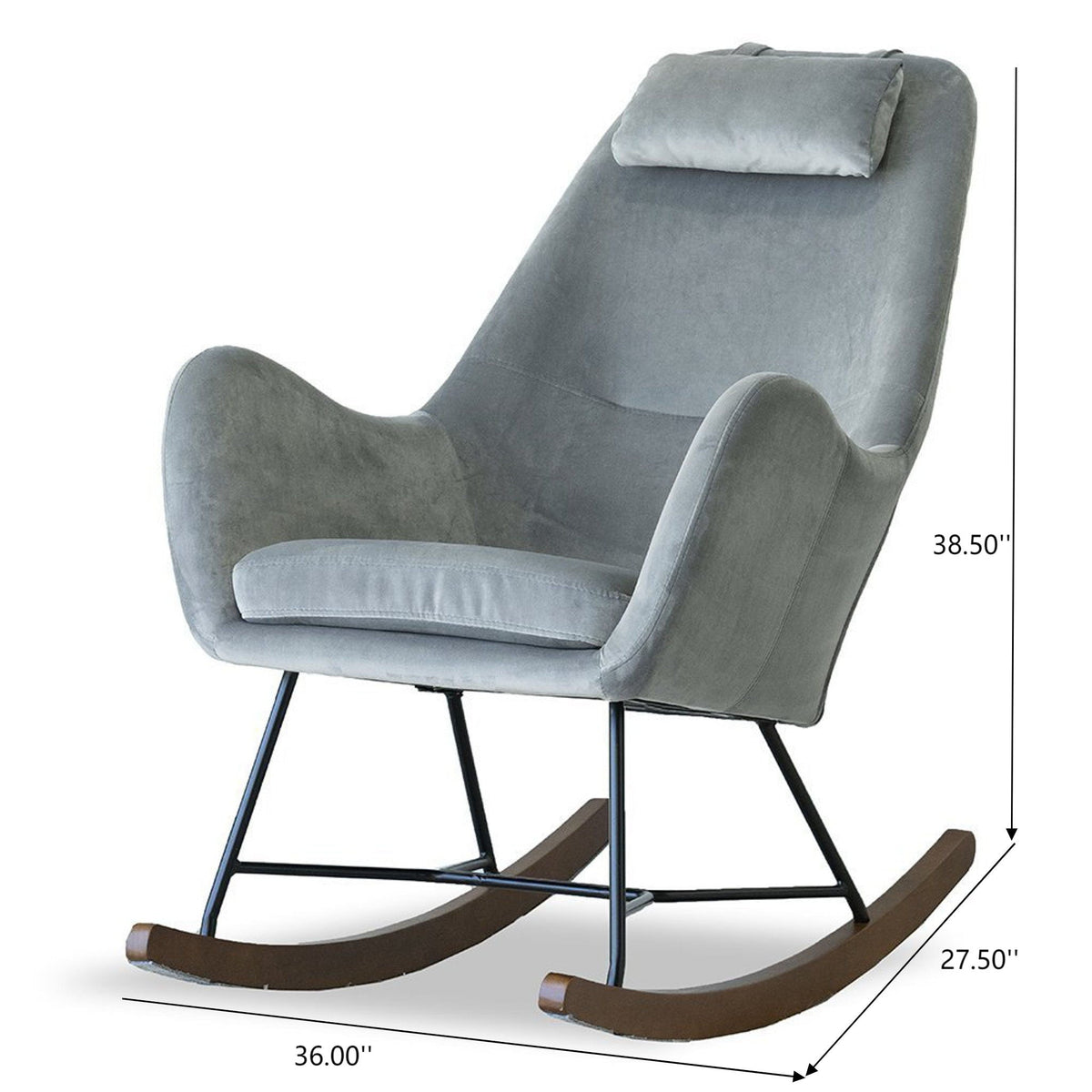 Mid-Century Modern rocking chair with high-density foam cushion in blue-gray fabric HouseOfZazla on Tampa Home & Garden Store