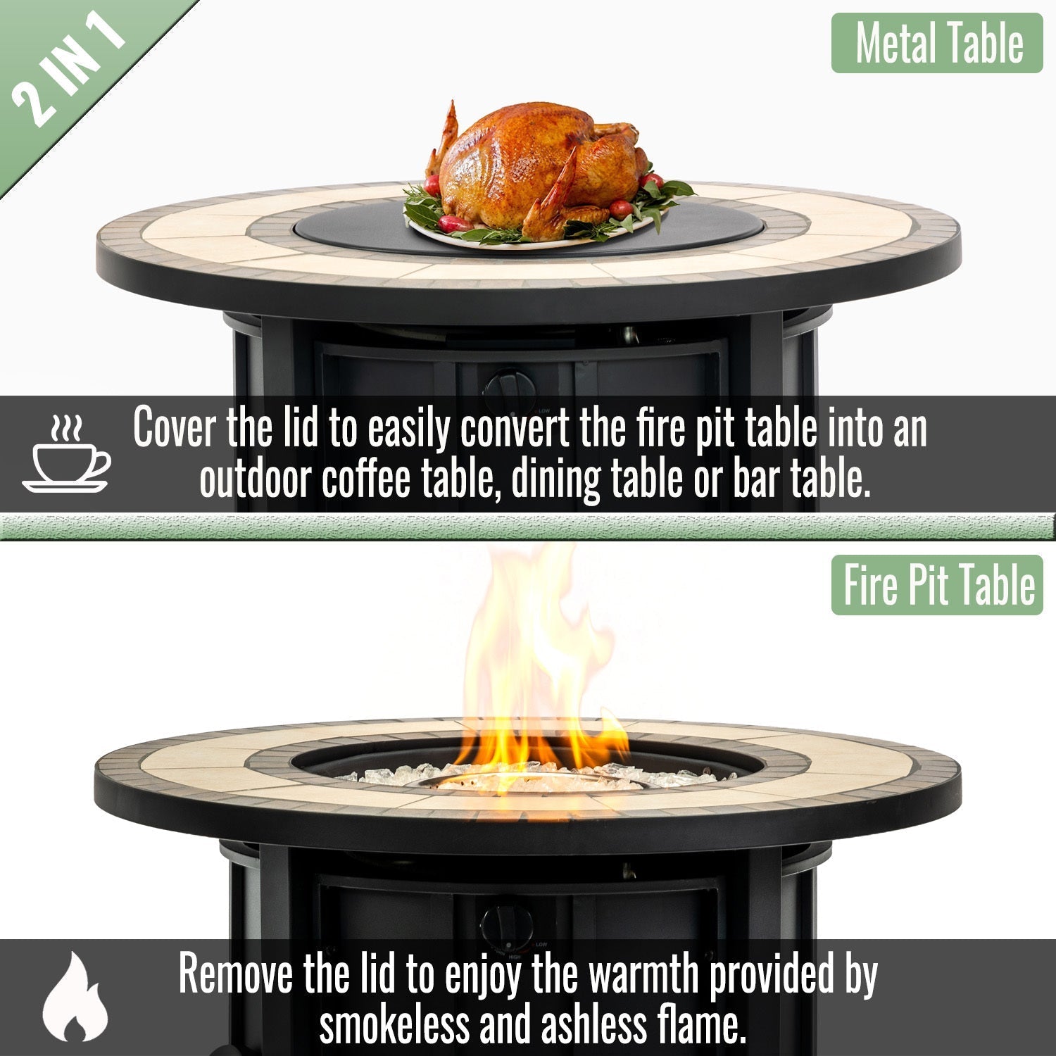 30in propane gas fire pit table with mosaic ceramic tabletop by HouseOfZazla on Tampa Home & Garden Store