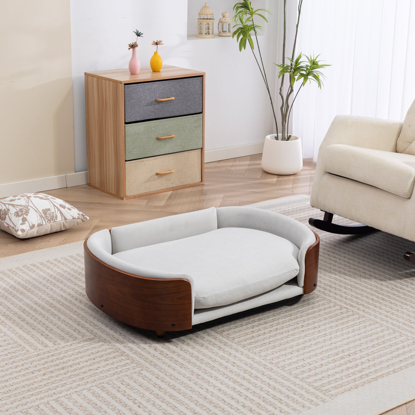Dog Bed HouseOfZazla Scandinavian Style Elevated Pet Sofa with curved wood base on Tampa Home & Garden Store