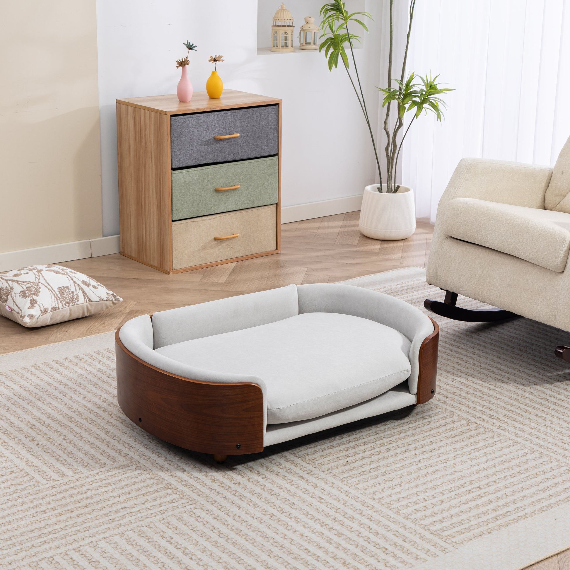 Dog Bed HouseOfZazla Scandinavian Style Elevated Pet Sofa with curved wood base on Tampa Home & Garden Store