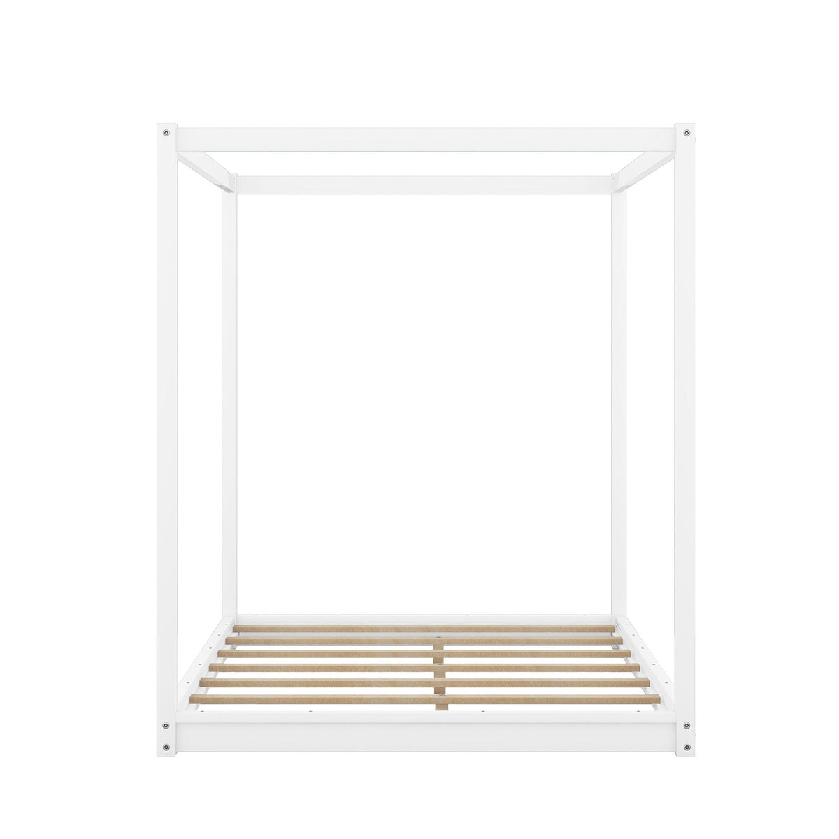 White wood canopy platform bed with airflow slats and support legs by HouseOfZazla on Tampa Home & Garden Store