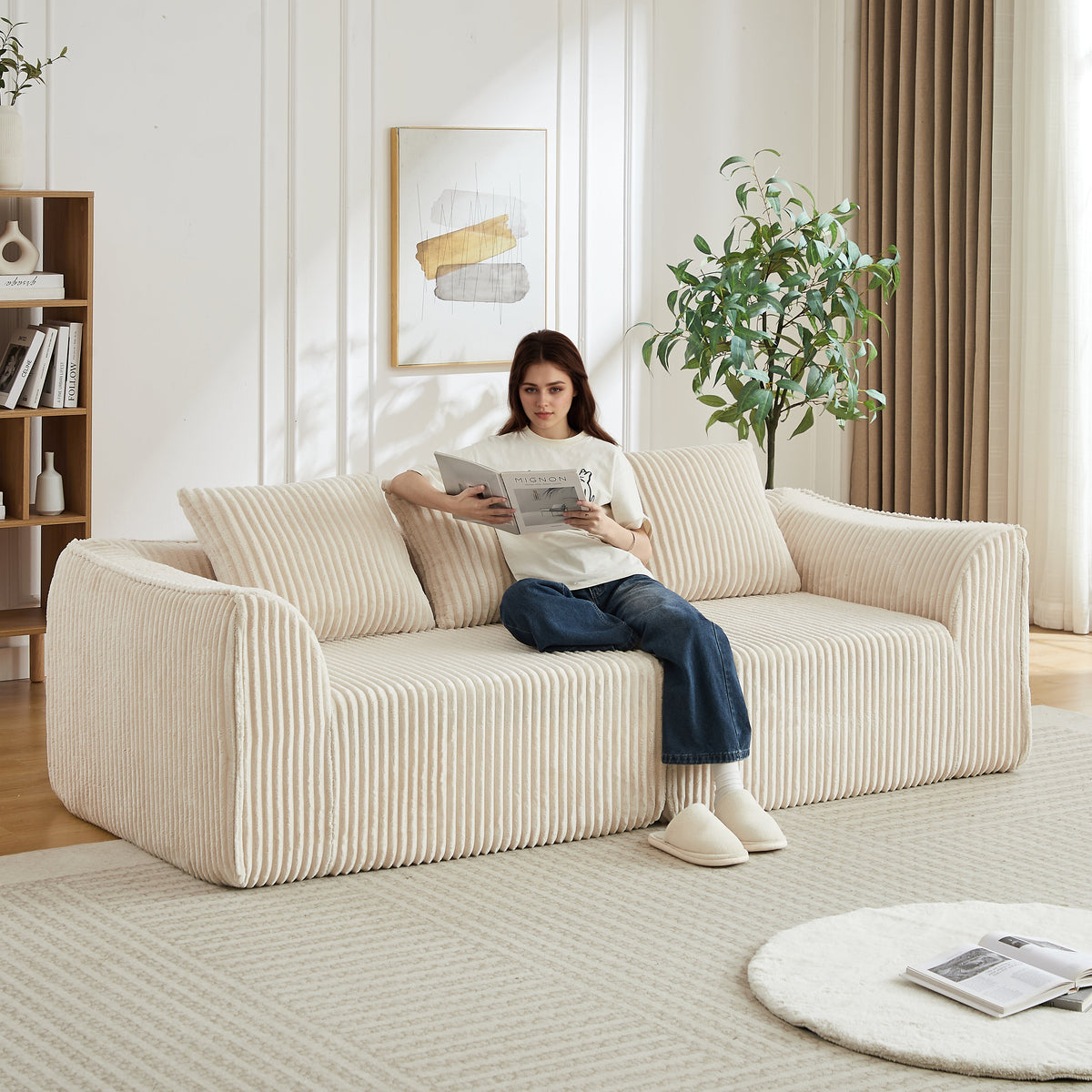 Minimalist Corduroy And Three Seater Sofa