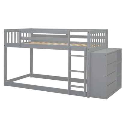 Bunk Bed With Four Drawers and Three Shelves