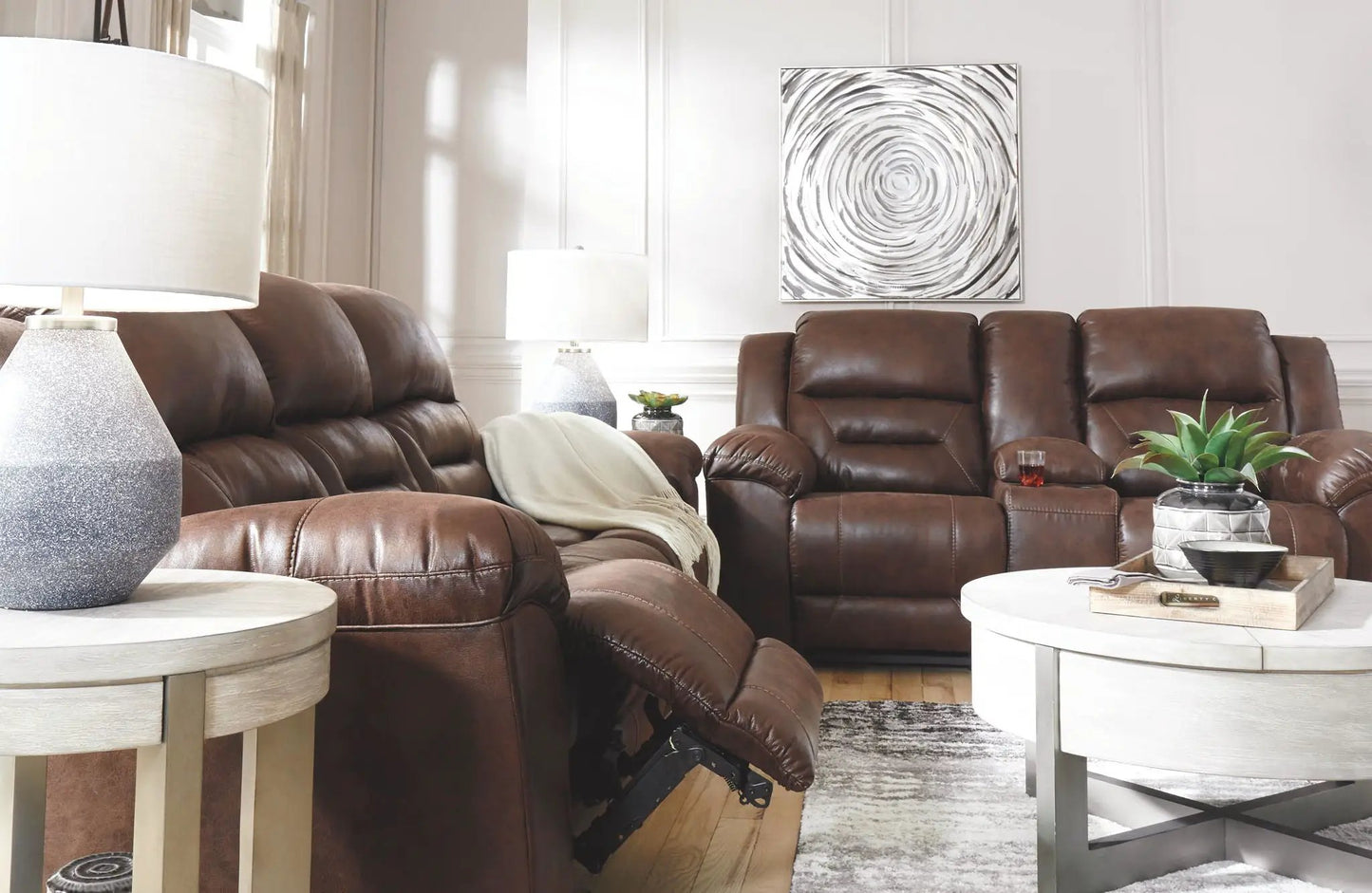 Stoneland reclining living room set two brown leather reclining sofas by Unique Piece Furniture on Tampa Home & Garden Store