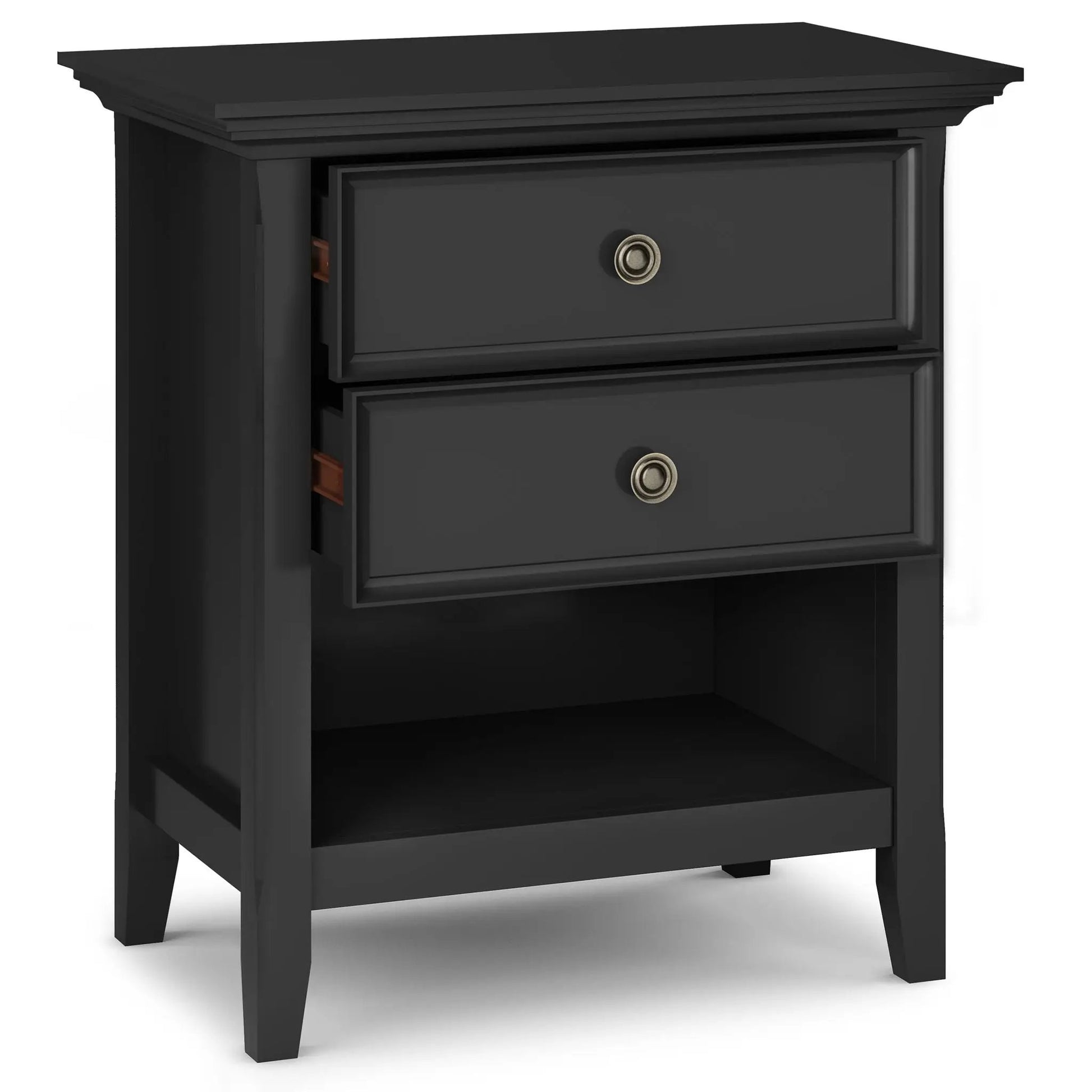 Amherst bedside table handcrafted in black finish with stacked drawers and brass ring pulls by Unique Piece Furniture on Tampa Home & Garden Store