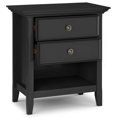 Amherst bedside table handcrafted in black finish with stacked drawers and brass ring pulls by Unique Piece Furniture on Tampa Home & Garden Store