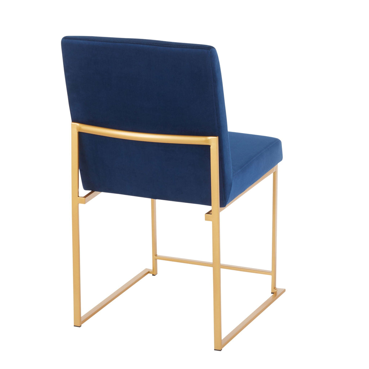 Contemporary high-back dining chair set with navy blue upholstery and gold metal frames on Tampa Home & Garden Store