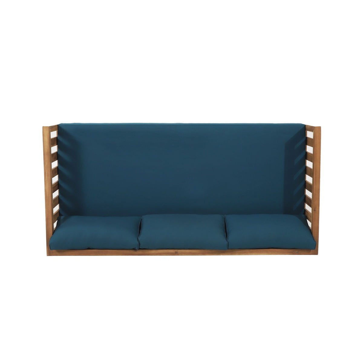 Claremont 3 Seater Daybed with teak-acacia wood frame and water resistant blue cushions on Tampa Home & Garden Store