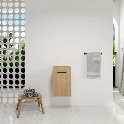 Floating bathroom vanity base cabinet in light oak, wall-mounted single-door storage on Tampa Home & Garden Store