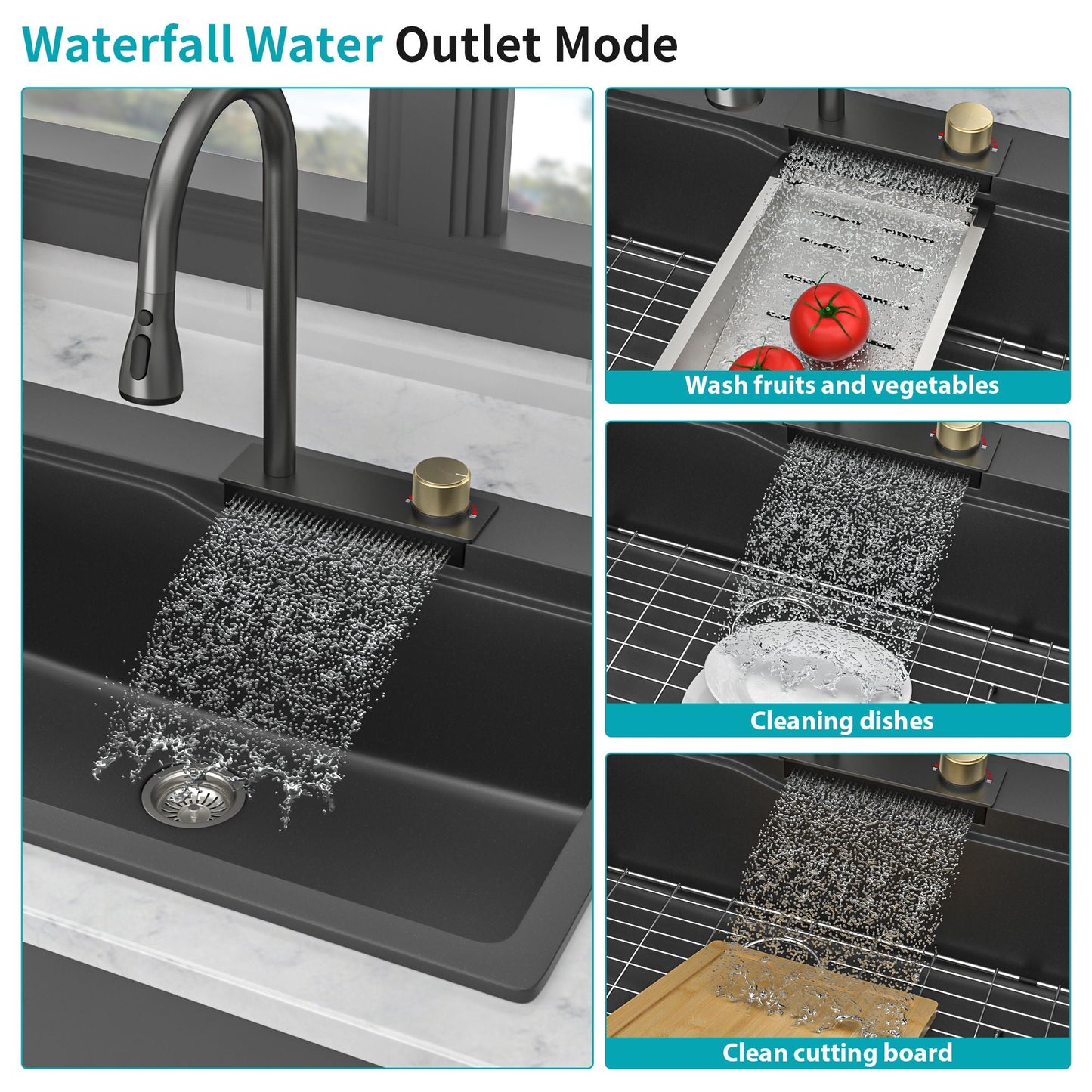 Brushed Waterfall Sink with Faucet and Cup Washer