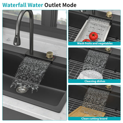 Brushed Waterfall Sink with Faucet and Cup Washer