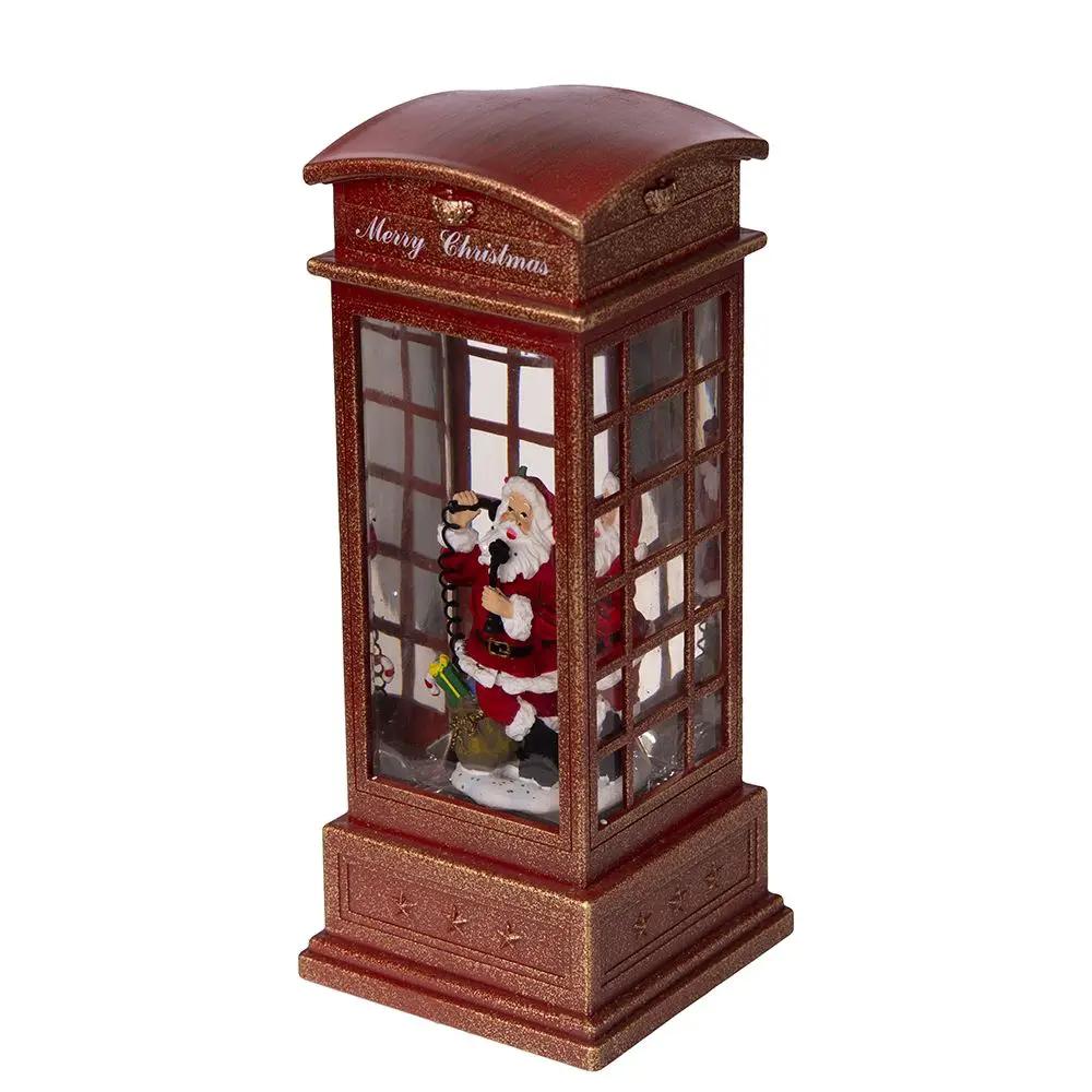 Christmas lighted phone booth with Santa, red glitter finish, 3 AA batteries required on Tampa Home & Garden Store