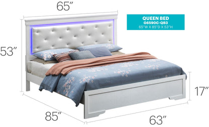 LED Elegant Bed upholstered bed with tufted white headboard and blue LED lighting on Tampa Home & Garden Store