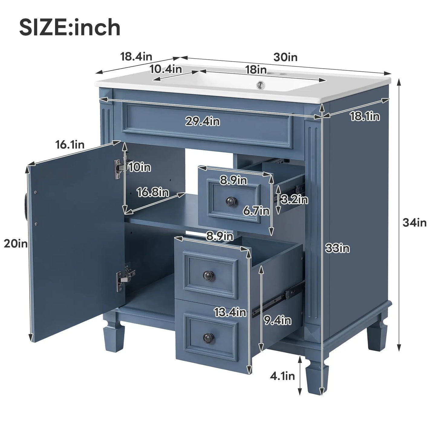 Bathroom Vanity With Sink and Cabinet Two Drawers