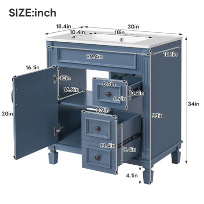 Bathroom Vanity With Sink and Cabinet Two Drawers