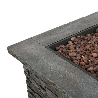 Fire pit 33-in square MGO gray slate stone top with lava rock fill by HouseOfZazla on Tampa Home & Garden Store