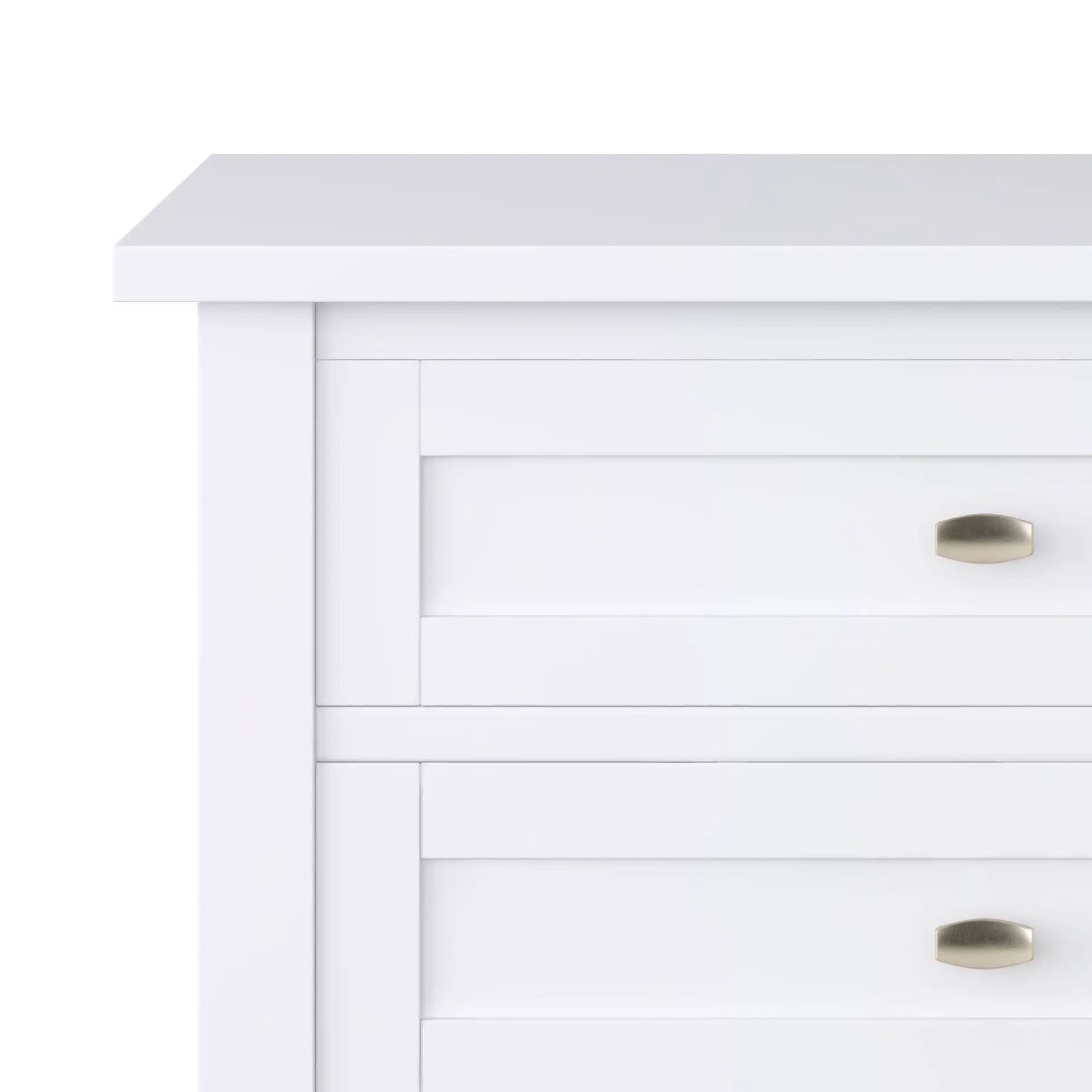 Warm Shaker bedside table in white with brass drawer pull and shaker-front panels on Tampa Home & Garden Store