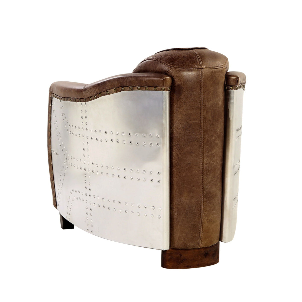 Grain Leather Arm Chair Brown with high back support and studded metal panels HouseOfZazla on Tampa Home & Garden Store