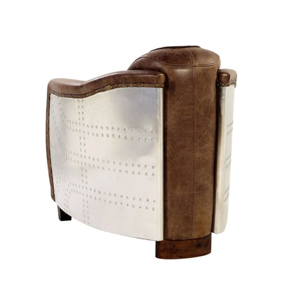 Grain Leather Arm Chair Brown with high back support and studded metal panels HouseOfZazla on Tampa Home & Garden Store
