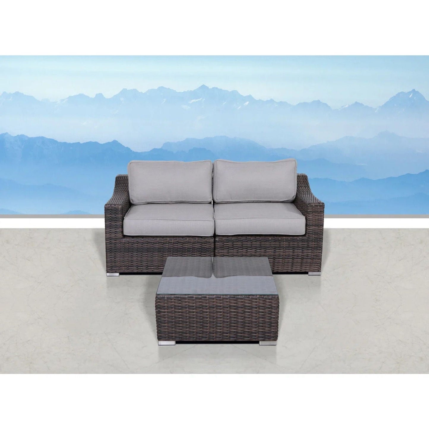 Outdoor Wicker Set With Glass Table And Cushions
