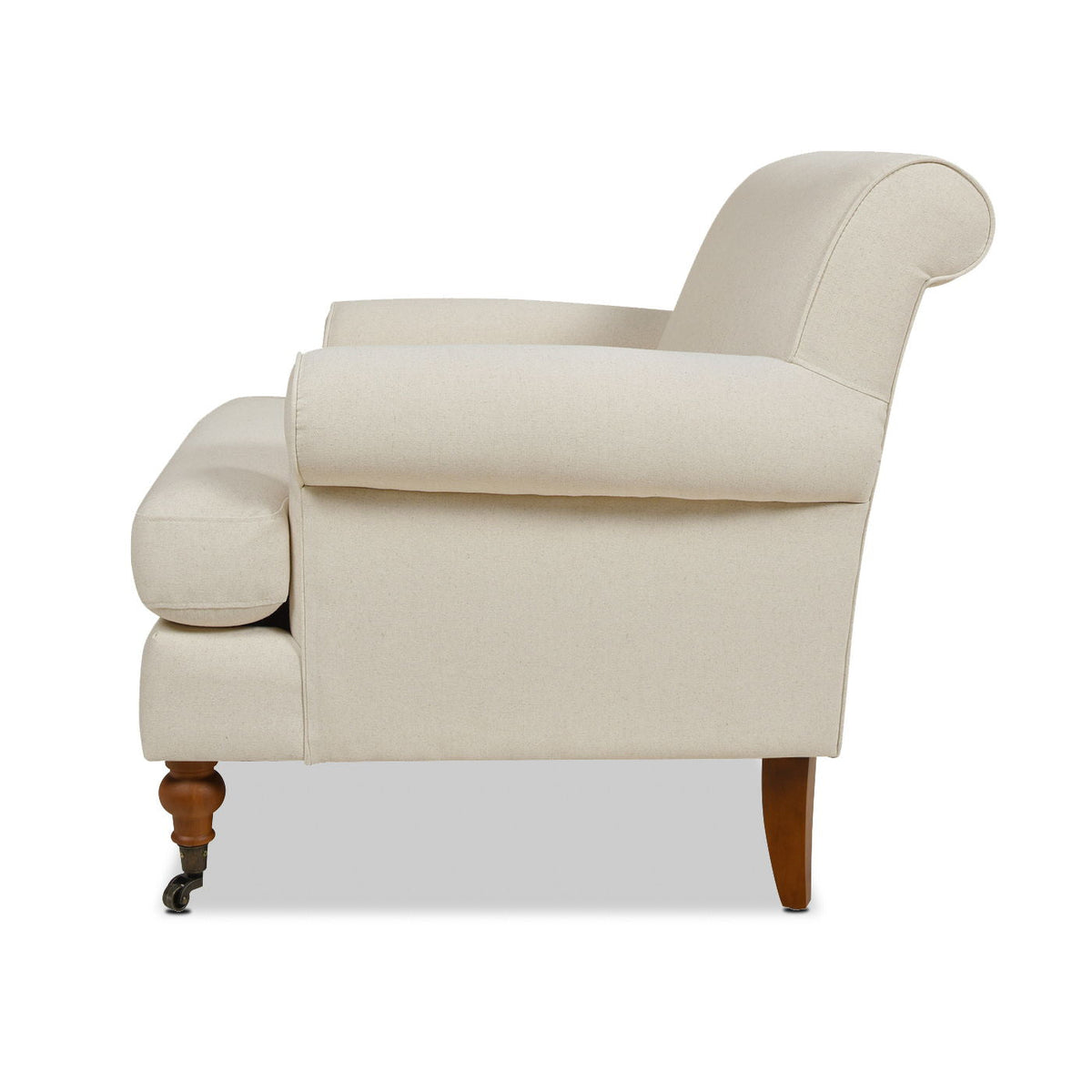 Accent Arm Chair HouseOfZazla beige fabric with reversible cushions and front casters on Tampa Home & Garden Store