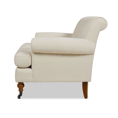 Accent Arm Chair HouseOfZazla beige fabric with reversible cushions and front casters on Tampa Home & Garden Store