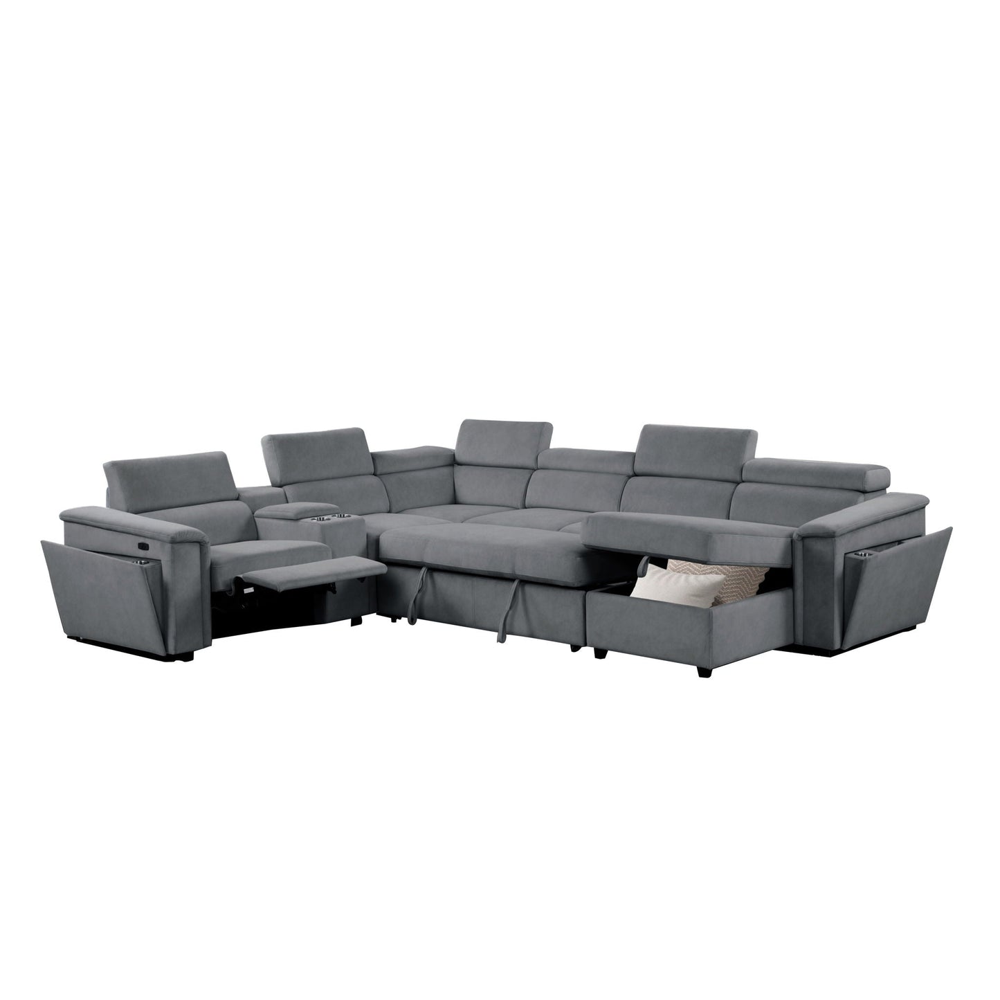 Harvey Power Recliner Sectional by HouseOfZazla, gray fabric with cupholders on Tampa Home & Garden Store