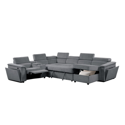 Harvey Power Recliner Sectional by HouseOfZazla, gray fabric with cupholders on Tampa Home & Garden Store