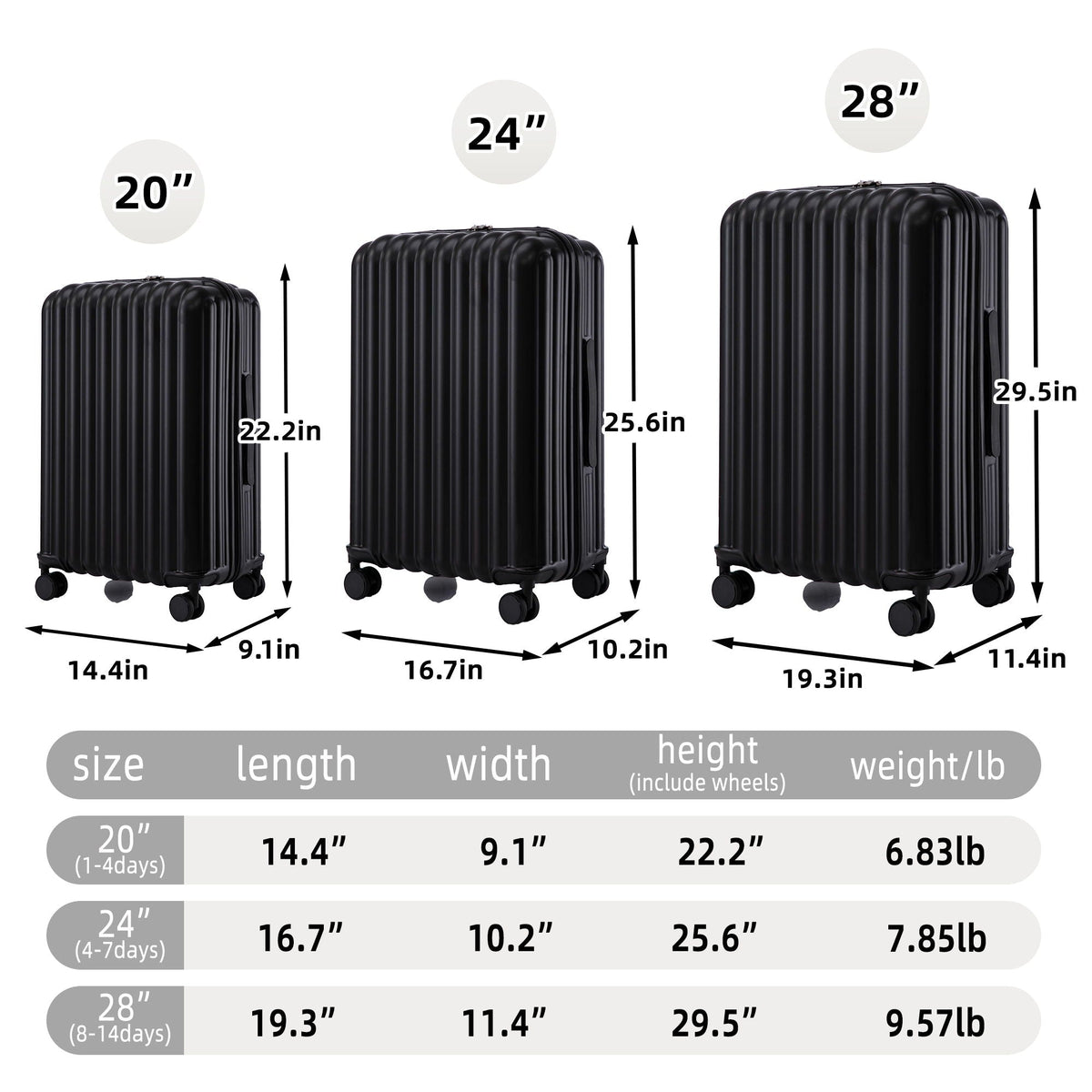 3-piece spinner luggage set 20in/24in/28in black with USB port, phone holder, and cup holder by HouseOfZazla on Tampa Home & Garden Store