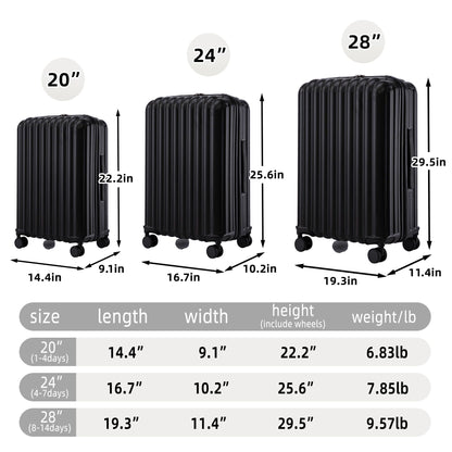 3-piece spinner luggage set 20in/24in/28in black with USB port, phone holder, and cup holder by HouseOfZazla on Tampa Home & Garden Store