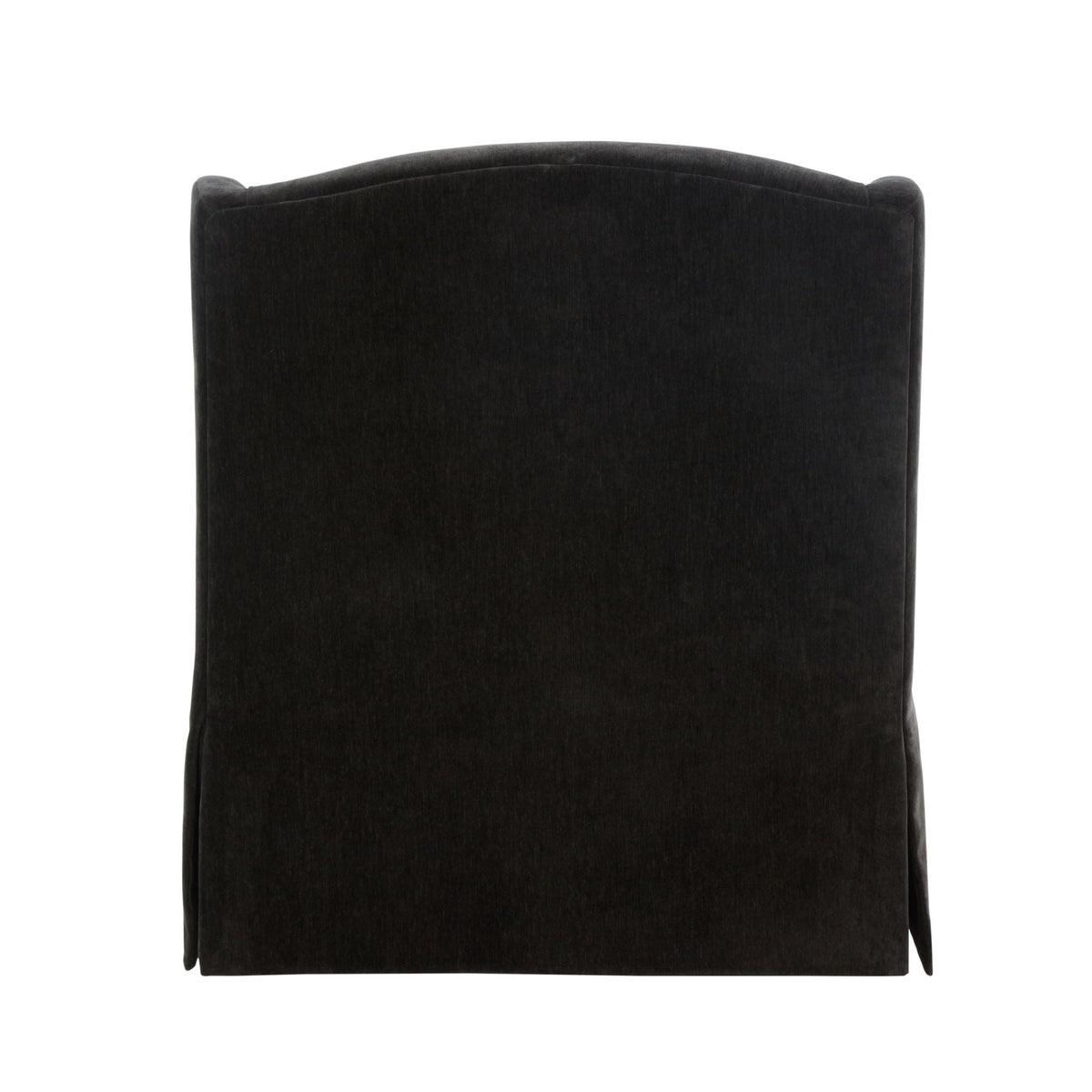 Skirted swivel accent chair back in dark upholstery with curved top, 360° swivel base on Tampa Home & Garden Store