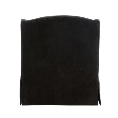 Skirted swivel accent chair back in dark upholstery with curved top, 360° swivel base on Tampa Home & Garden Store