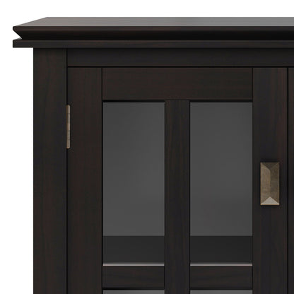 Artisan storage cabinet in Hickory Brown with glass doors and brass hardware by HouseOfZazla on Tampa Home & Garden Store