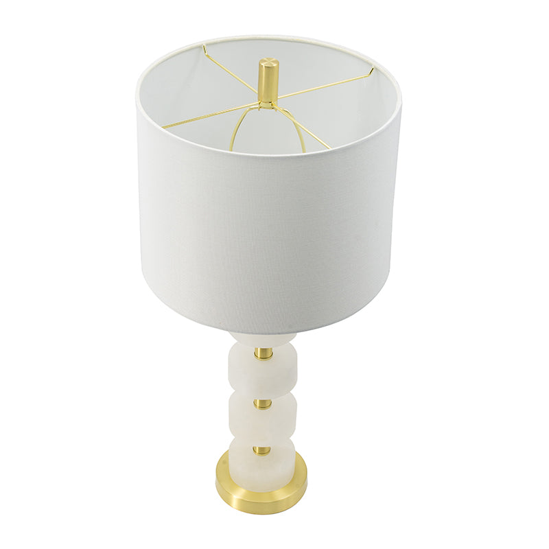 Marble Table Lamp 13x13x26 HouseOfZazla white shade stacked marble bead column gold base on Tampa Home & Garden Store