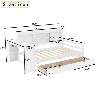 Corner Daybed With Storage Drawers and Bookcase