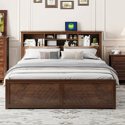 Platform Bed With Storage Headboard USB Drawers